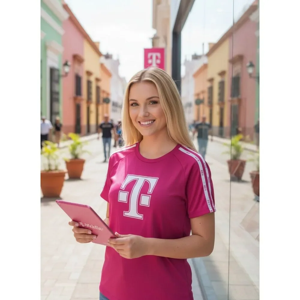 T-Mobile Employee Uniform T-Shirt Pink Striped Work Tee Unisex Size Large